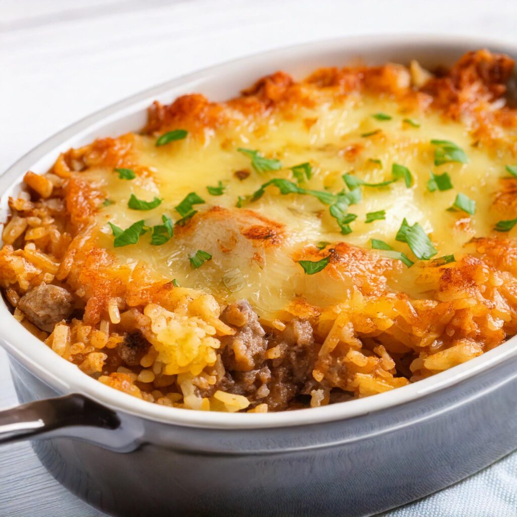 French Onion Ground Beef and Rice Casserole