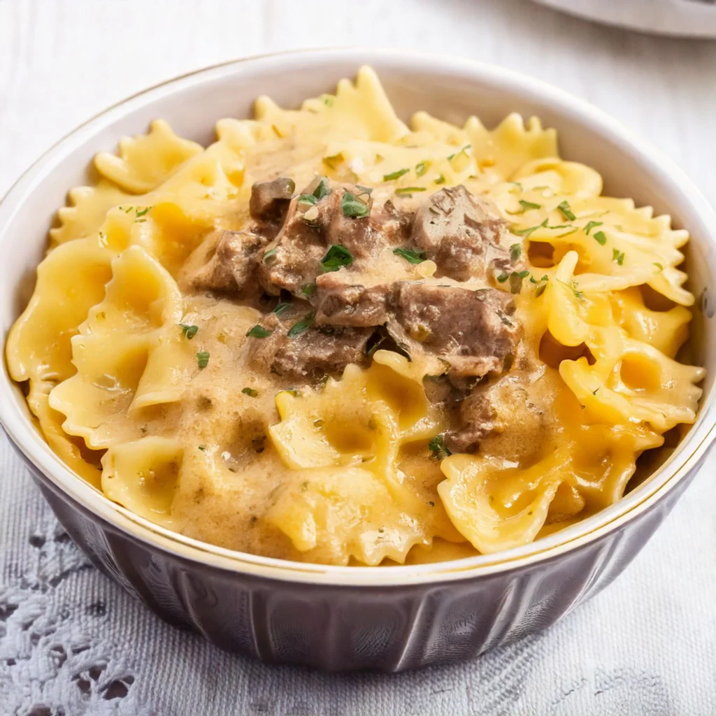 Creamy Beef and Bowtie Pasta