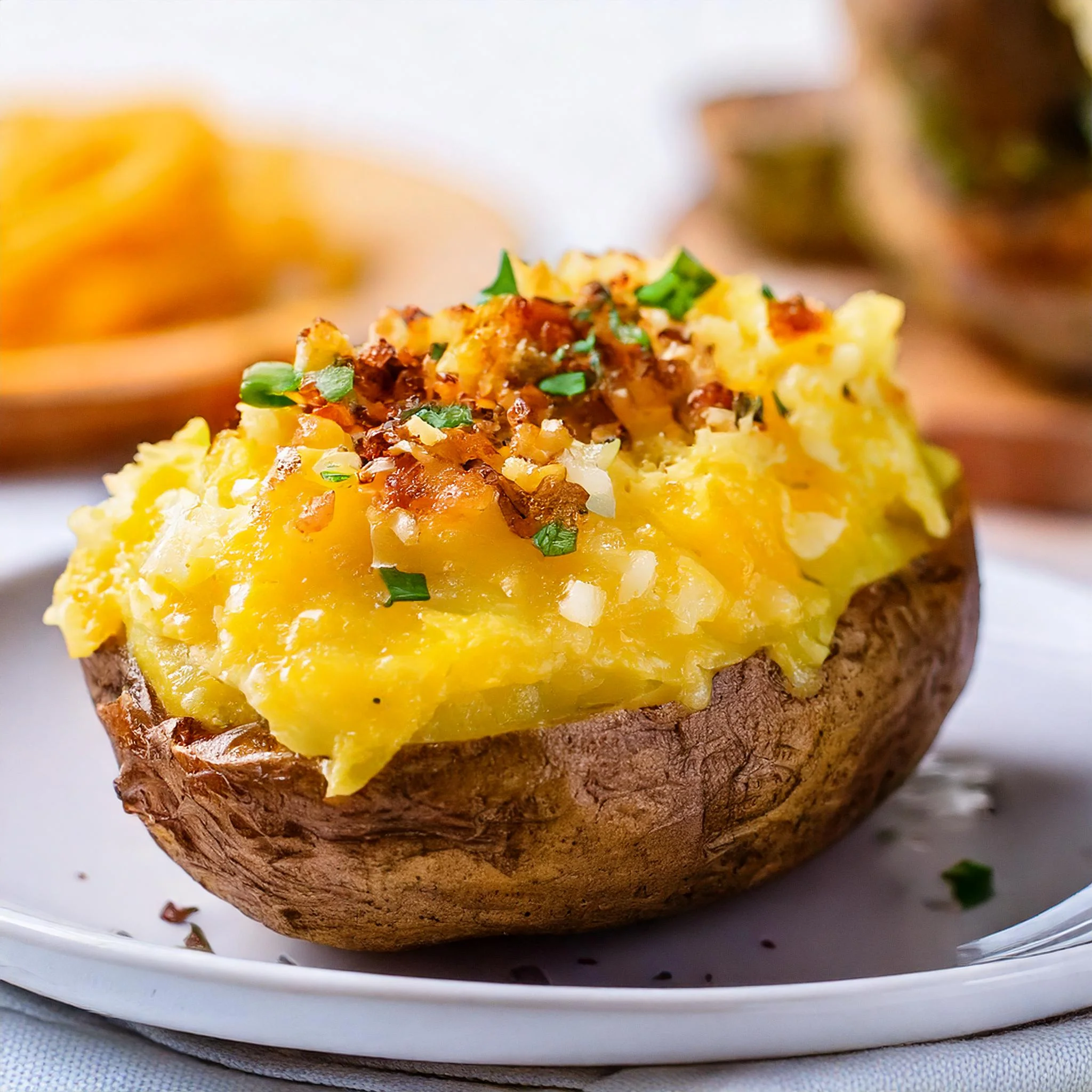 loaded baked potato with cheddar cheese