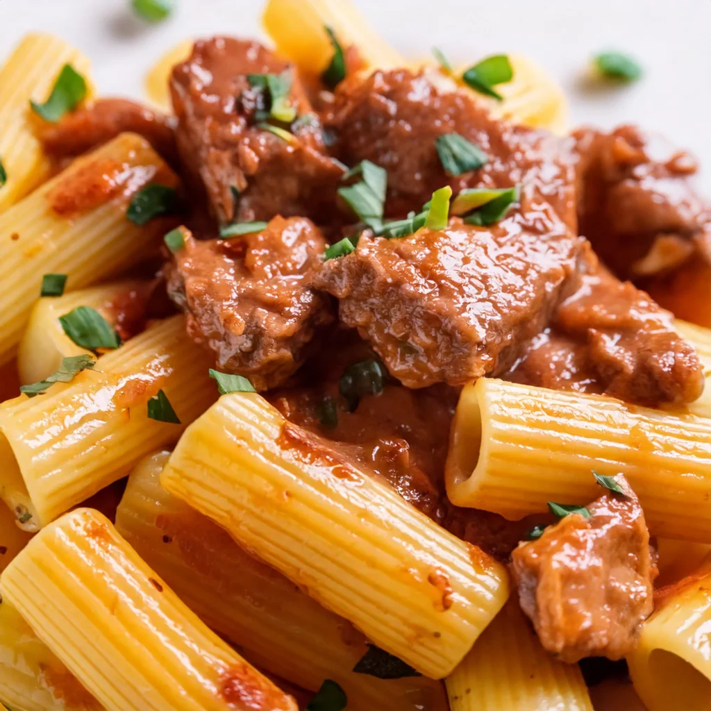 Creamy Parmesan Beef with Rigatoni Delight