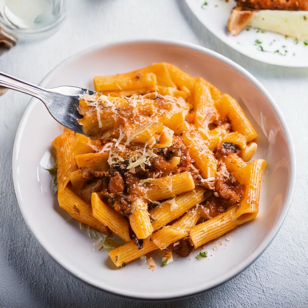 Creamy Parmesan Beef with Rigatoni Delight